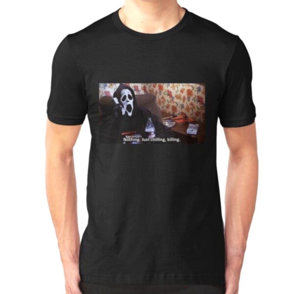 Just Chillin Killin T-Shirt Funny Horror Meme Unisex Graphic Fan Tee 96